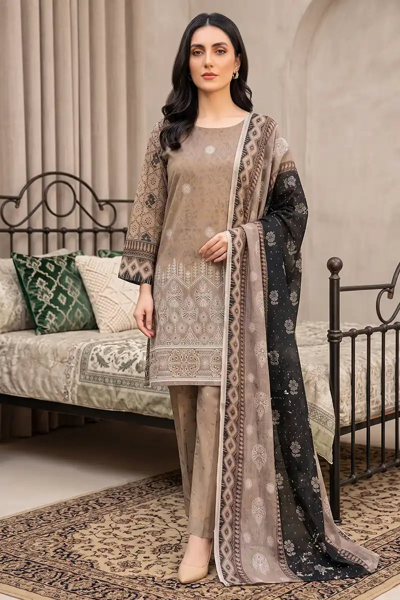 Rimal Vol 118 – Embroidered Unstitched 3-Piece Lawn Suit (Muted Taupe)
