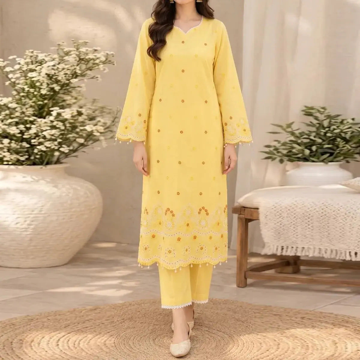 Zebaish by KBC Fashion – 2-Piece Stitched Embroidered Lawn Suit – Yellow