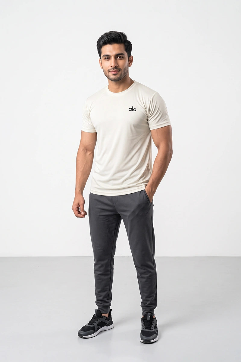 Fashion - Alo Men’s Dry Fit Crew Neck T-Shirt (Cream)
