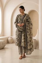 Beechtree - 2piece Stitched suit (Shirt & Dupatta) (Light Khaki)
