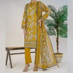 Parthia By KBC Fashion - 3PC Unstitched Printed Cambric Suit (Mustard Gold)