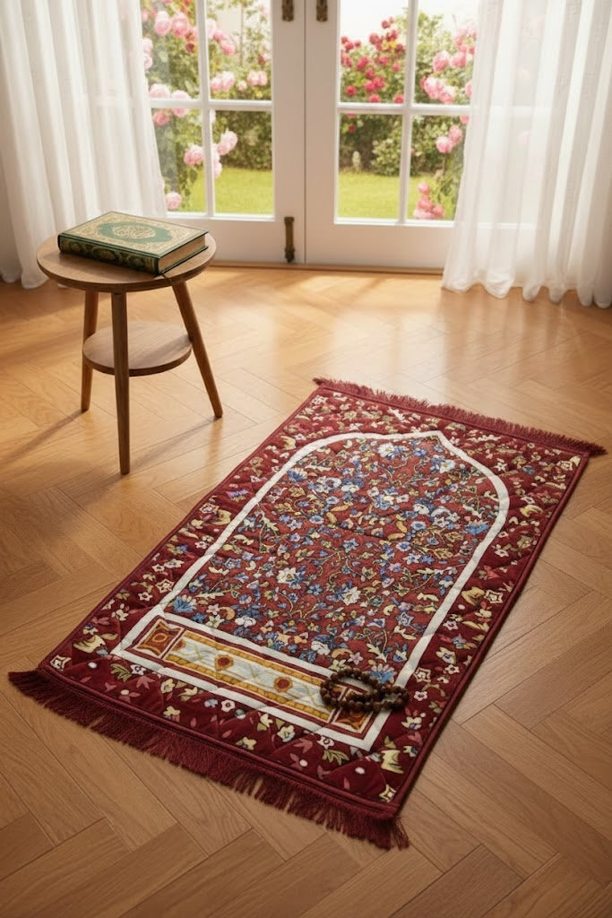 Velvet Foam Quilted Padded Jai Namaz | Floral Prayer Mat