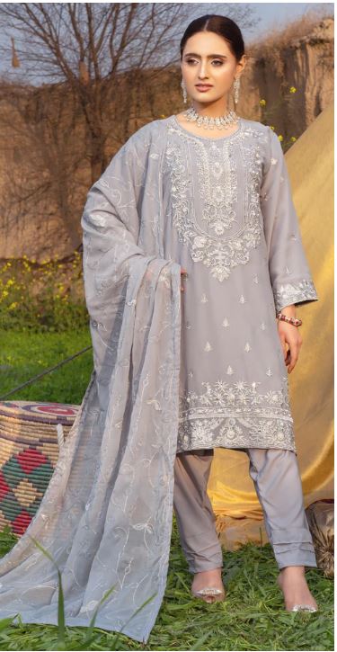 Rang-E-Falak - Stitched Embroidered 3 Pc Crinkle Chiffon3 Piece