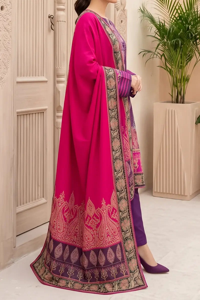 Aryana By KBC Fashion - 3PC Unstitched Printed Lawn Suit (Violent & Dark Pink)