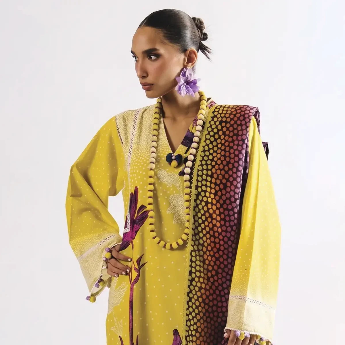 Agha Noor 3-Piece Unstitched Printed Premier Cambric Suit – Yellow
