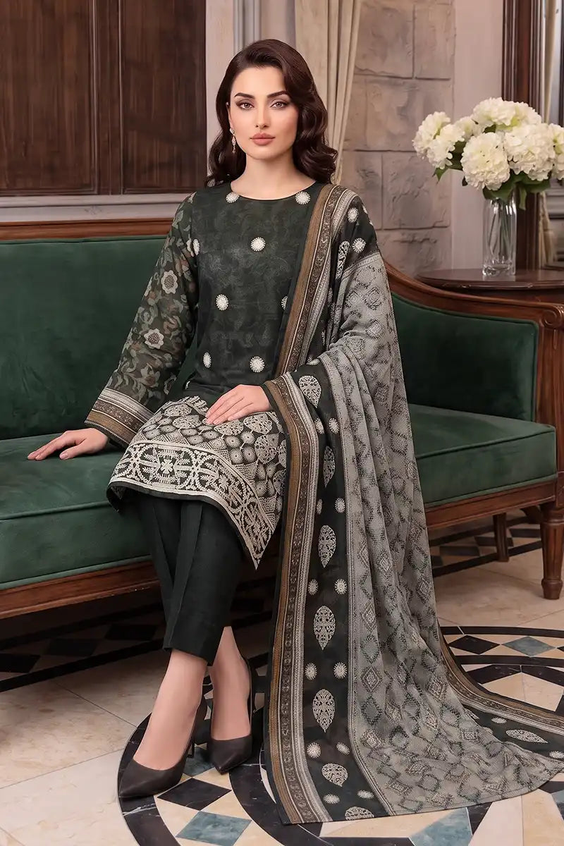 Rimal Vol 118 – Embroidered Unstitched 3-Piece Lawn Suit (Dark Forest Green)