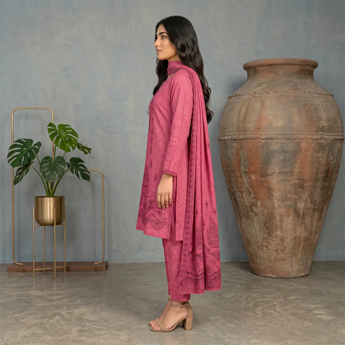 Chaman By Bareeze Embroidery – Unstitched 3 Piece Suit - Pink