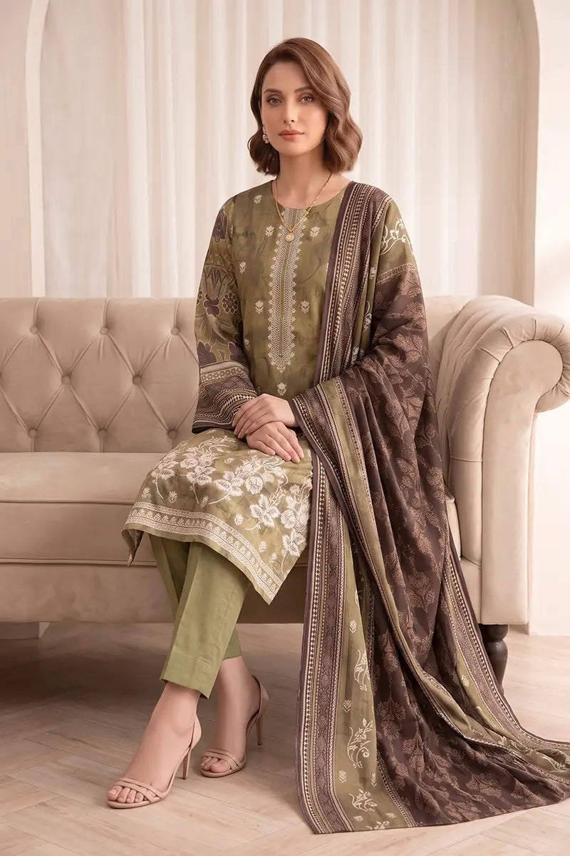 Rimal Vol 87 Embroidery Unstitched 3-Piece Lawn Suit (Moss Green)