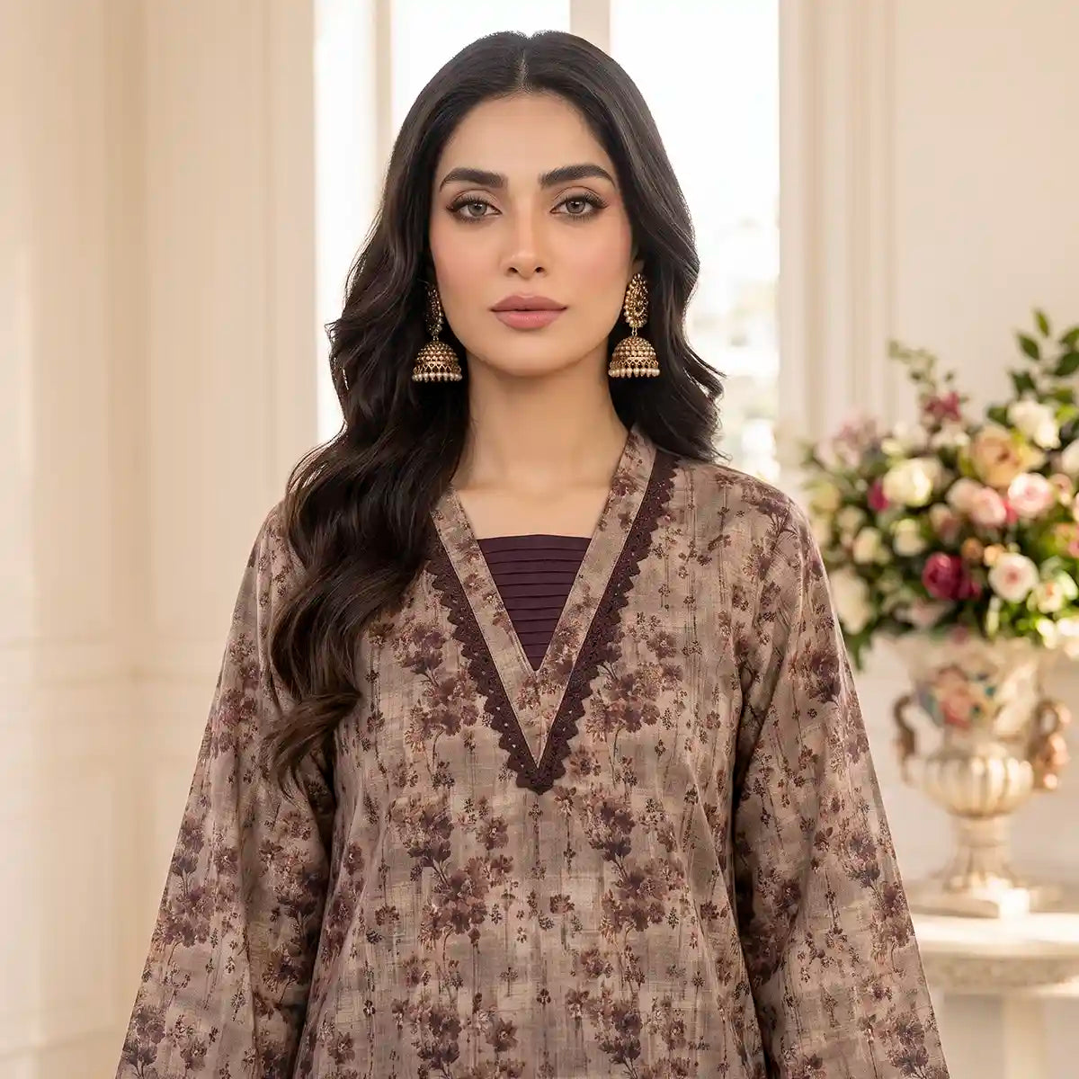 Sapphire 2-Piece Stitched Khaddar Suit (Brown)