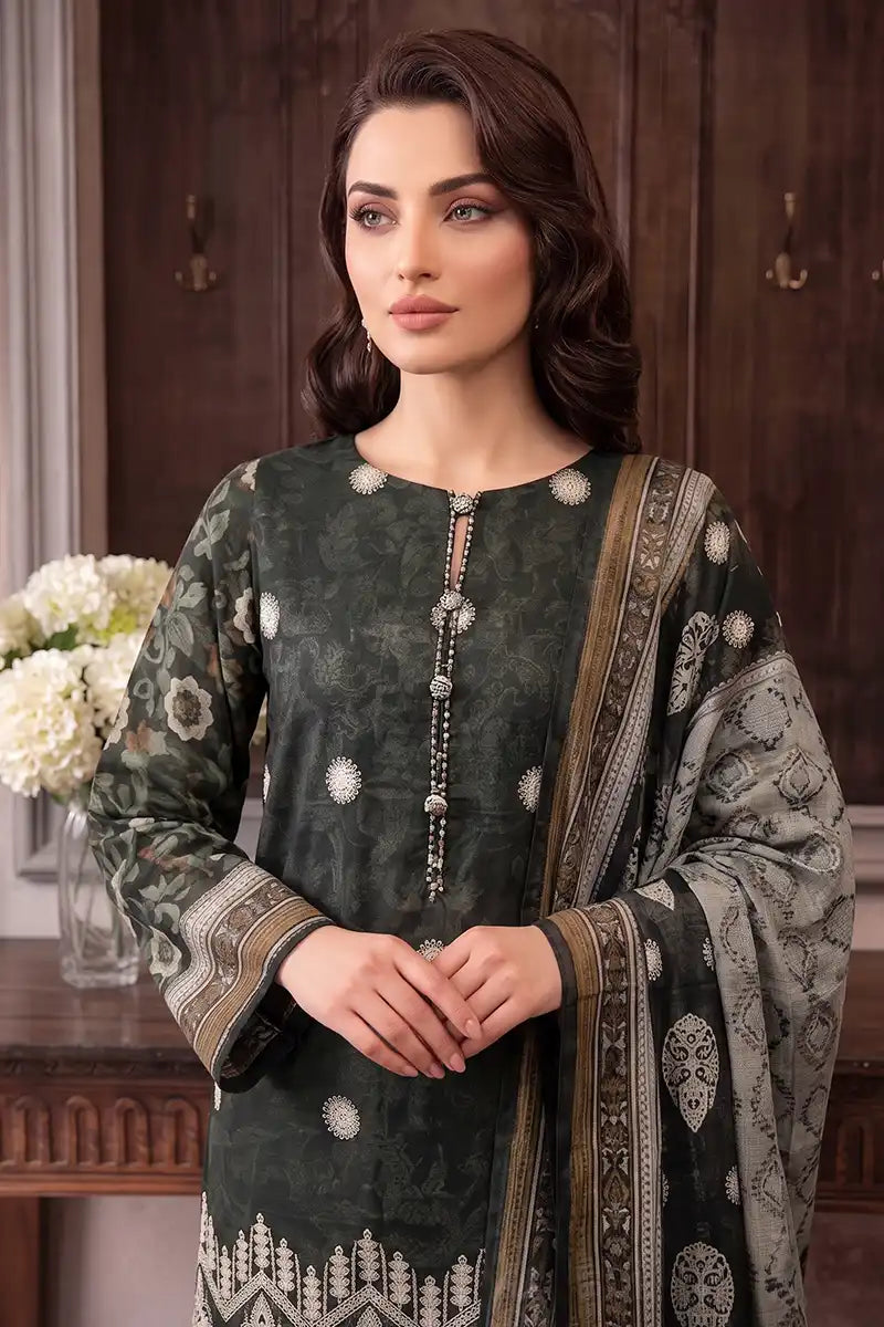 Rimal Vol 118 – Embroidered Unstitched 3-Piece Lawn Suit (Dark Forest Green)