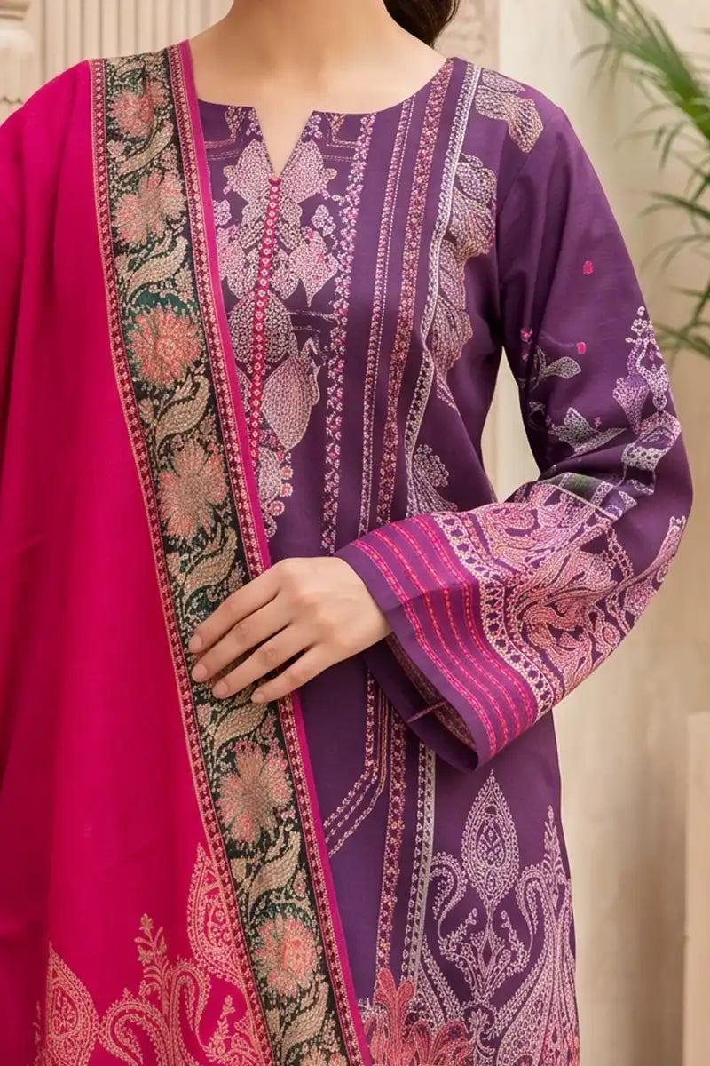 Aryana By KBC Fashion - 3PC Unstitched Printed Lawn Suit (Violent & Dark Pink)