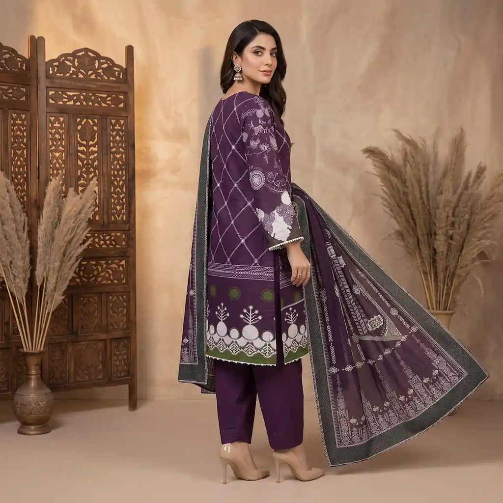 Orchid by KBC Fashion – Printed Khaddar 3 Piece Unstitched Suit – [Purple]