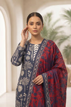 Beechtree - 2piece Stitched suit (Shirt & Dupatta) (Deep Navy Blue & Rust Red)