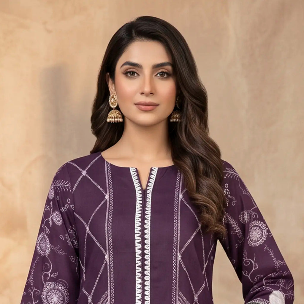 Orchid by KBC Fashion – Printed Khaddar 3 Piece Unstitched Suit – [Purple]