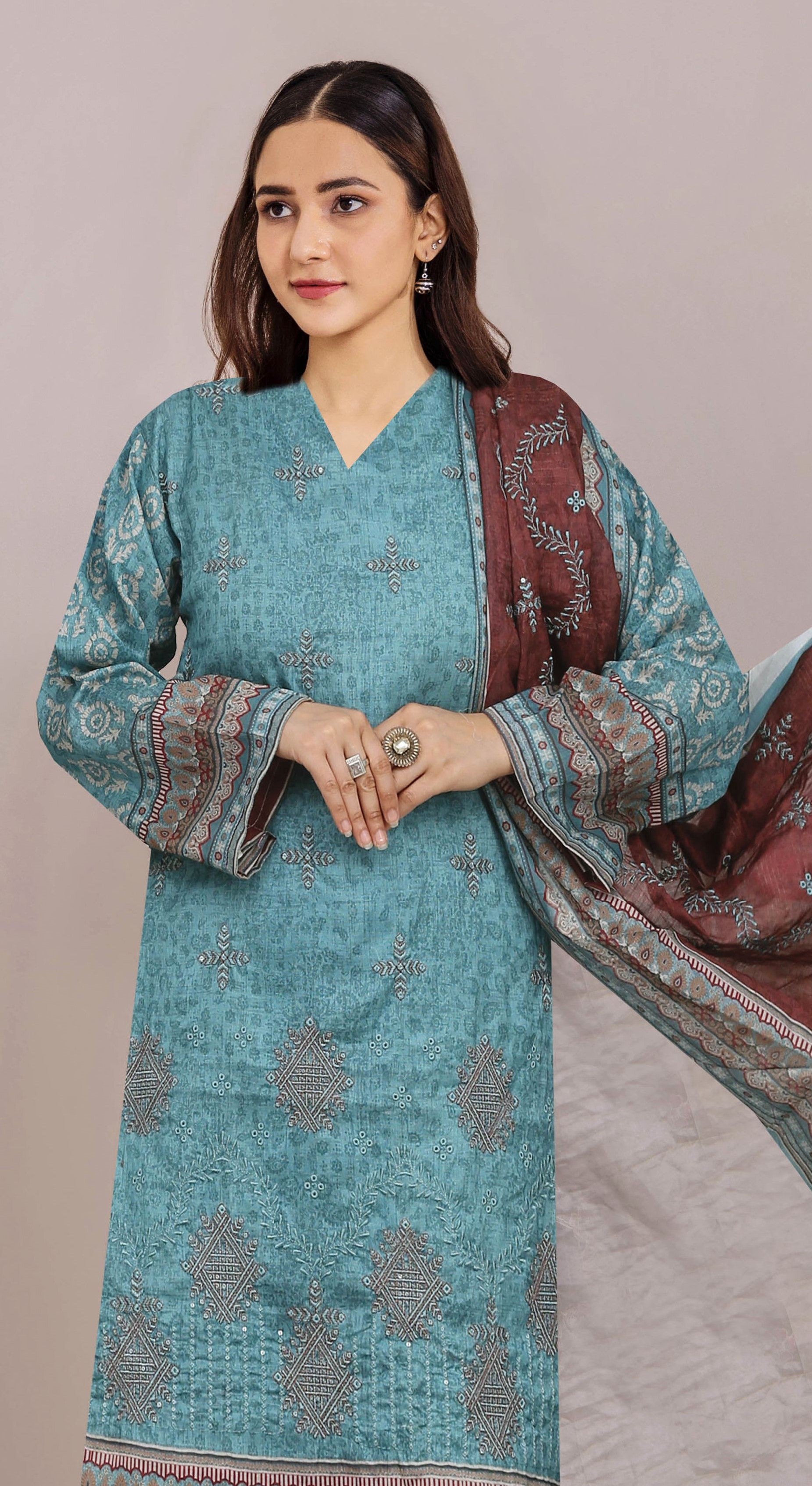 Usman Kashif – Diya Lawn Embroidered 3 Piece Suit