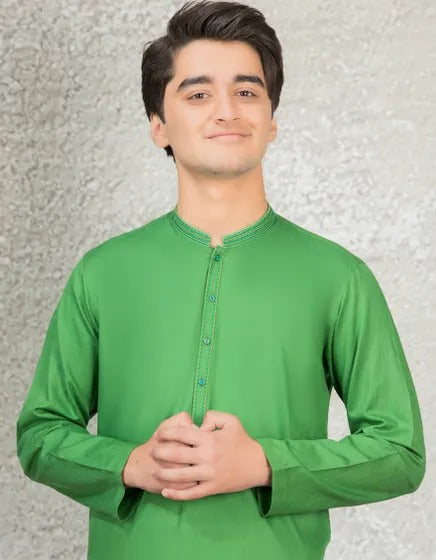 Semi-Formal Kurta For Teens Embroidery On Collar And Placket