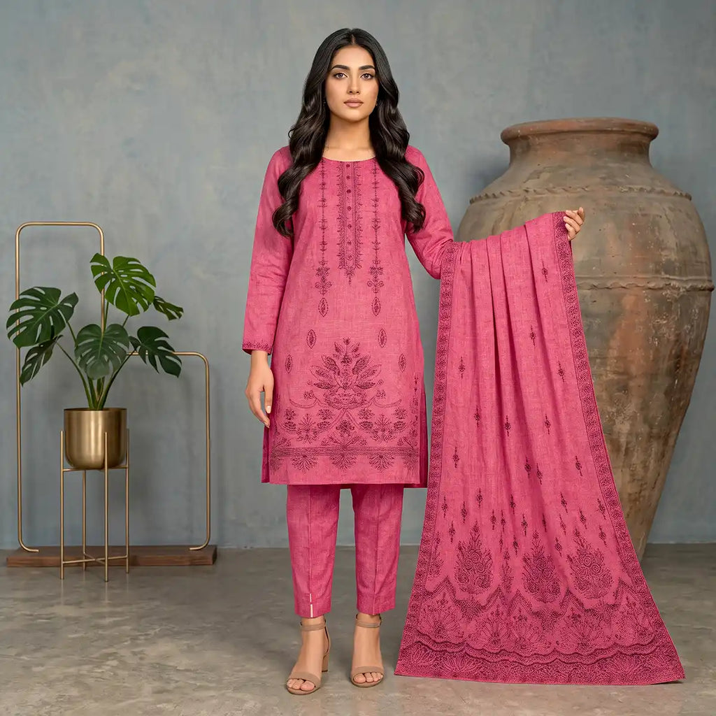 Chaman By Bareeze Embroidery – Unstitched 3 Piece Suit - Pink