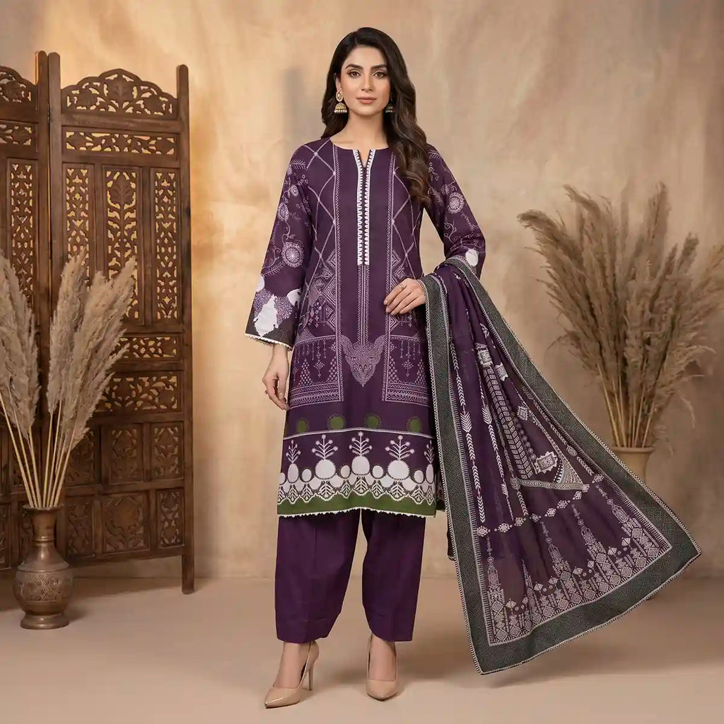 Orchid by KBC Fashion – Printed Khaddar 3 Piece Unstitched Suit – [Purple]