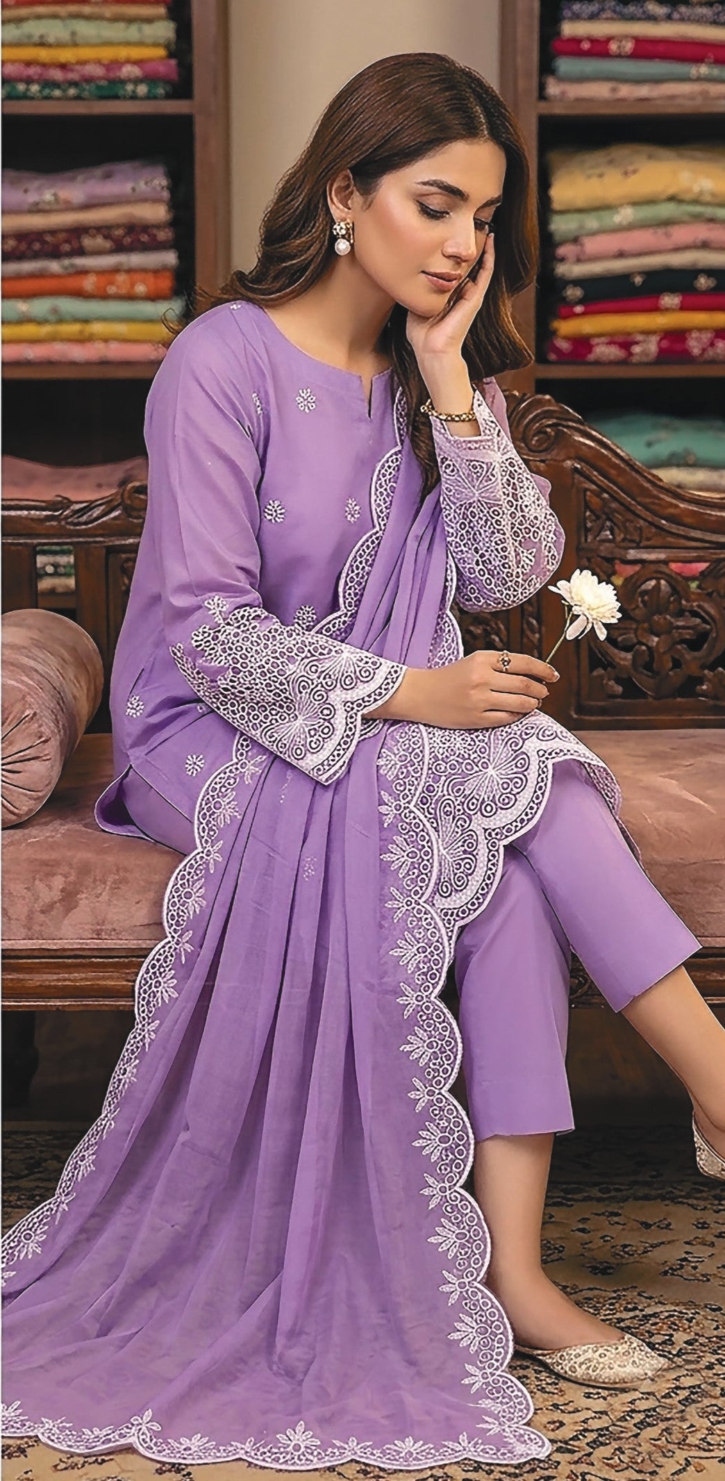 Rimal by UK Vol-48 3PC Unstitched Schiffli Embroidered Lawn Suit (Lavender)