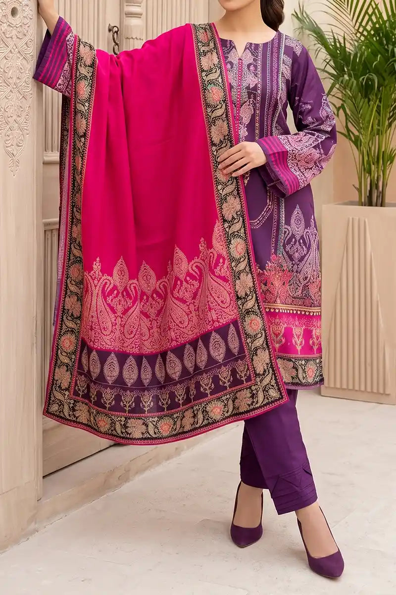 Aryana By KBC Fashion - 3PC Unstitched Printed Lawn Suit (Violent & Dark Pink)