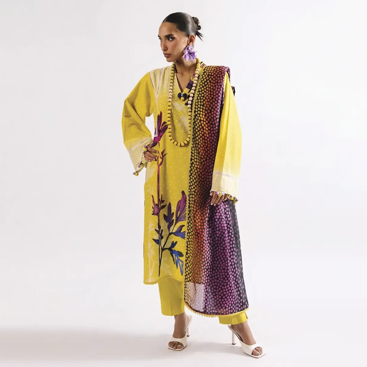 Agha Noor 3-Piece Unstitched Printed Premier Cambric Suit – Yellow