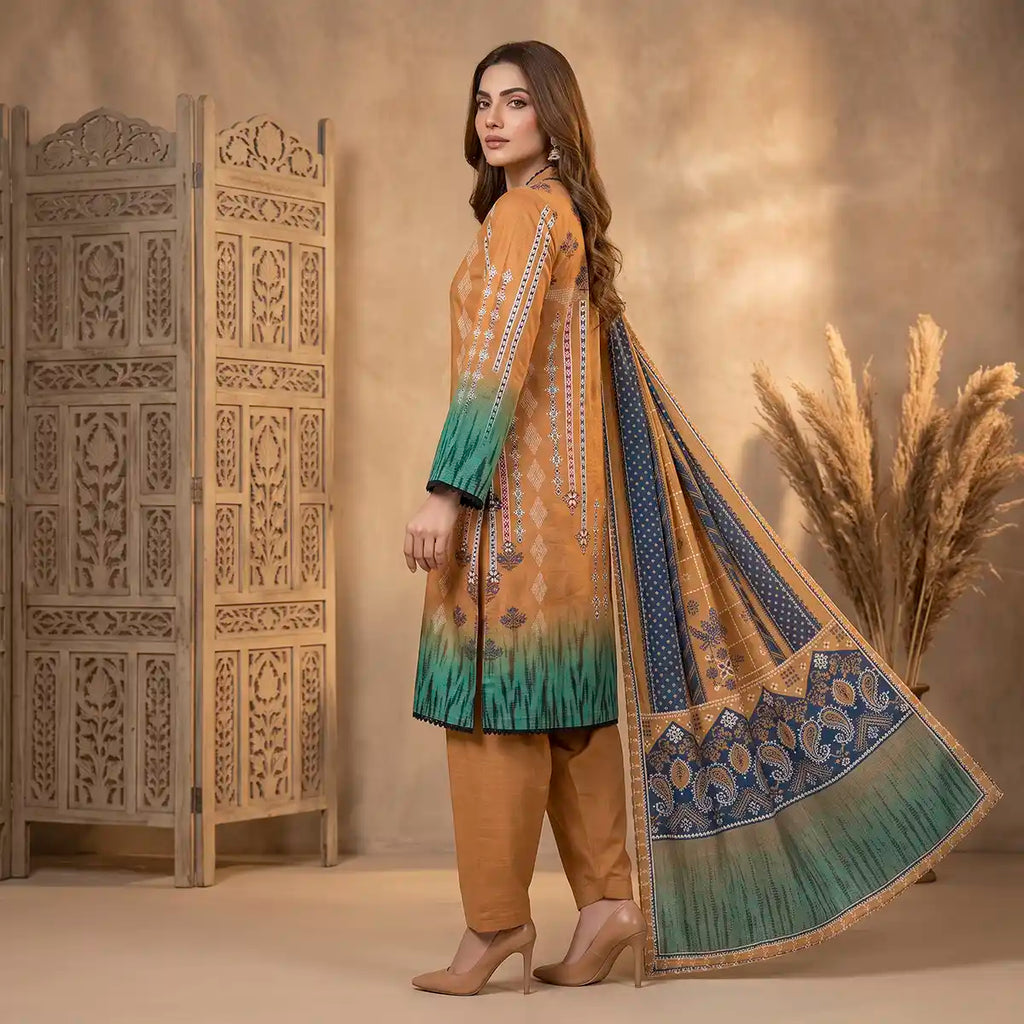 Orchid by KBC Fashion – Printed Khaddar 3 Piece Unstitched Suit – [Brown]