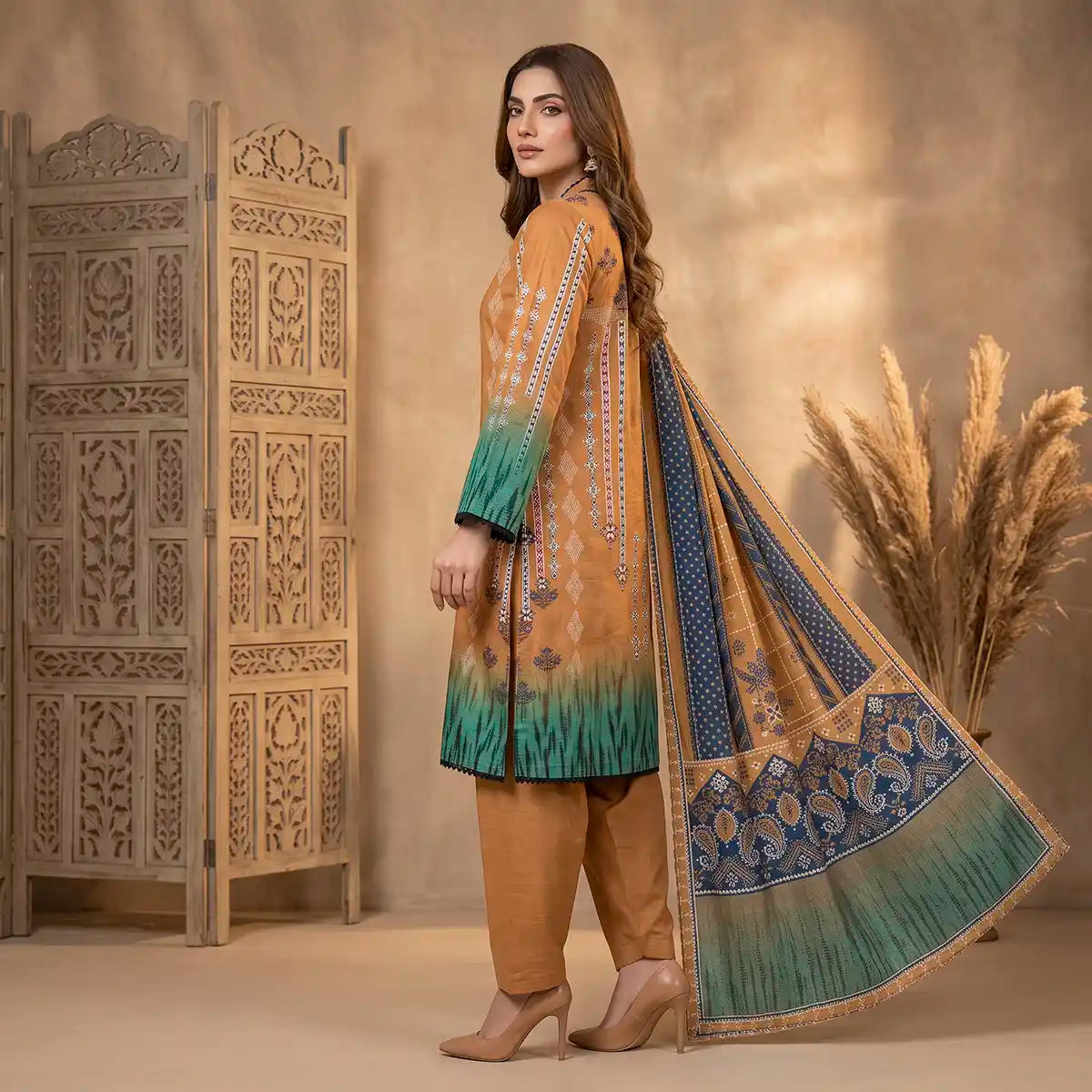 Orchid by KBC Fashion – Printed Khaddar 3 Piece Unstitched Suit – [Brown]