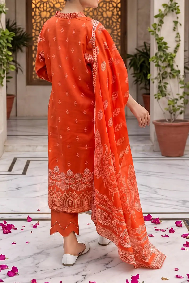 Aryana By KBC Fashion - 3PC Unstitched Printed Lawn Suit (Orange)