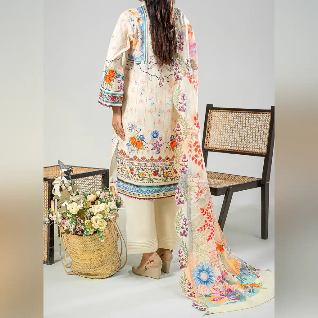 Aarzoo By KBC Fashion – 3 Piece Unstitched Embroidered Lawn Suit  – Off White