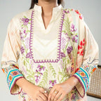 Aarzoo By KBC Fashion – 3 Piece Unstitched Embroidered Lawn Suit  – Off White