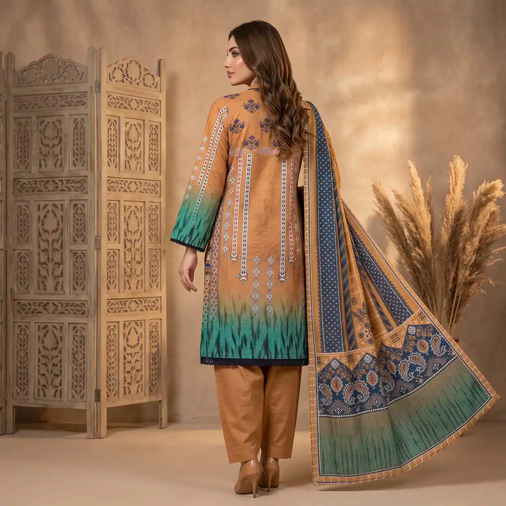 Orchid by KBC Fashion – Printed Khaddar 3 Piece Unstitched Suit – [Brown]