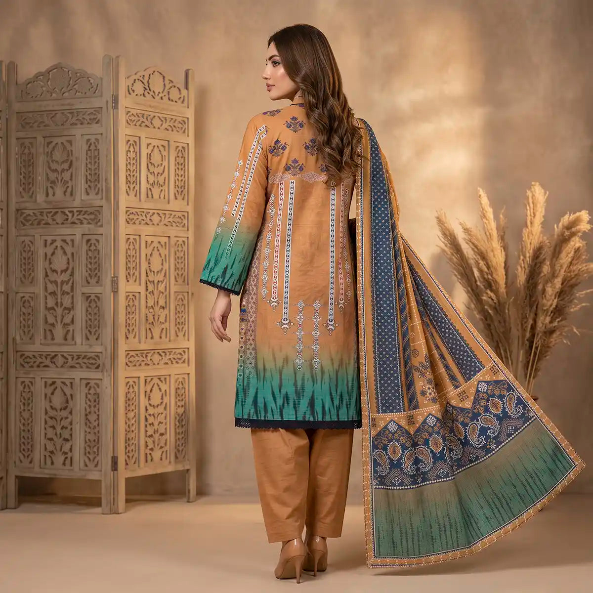 Orchid by KBC Fashion – Printed Khaddar 3 Piece Unstitched Suit – [Brown]