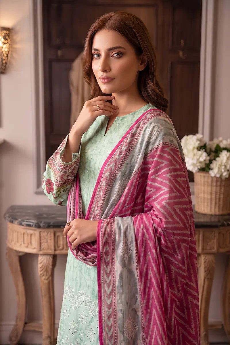 Rimal Vol 118 – Embroidered Unstitched 3-Piece Lawn Suit (Light Sage)
