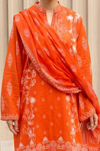 Aryana By KBC Fashion - 3PC Unstitched Printed Lawn Suit (Orange)