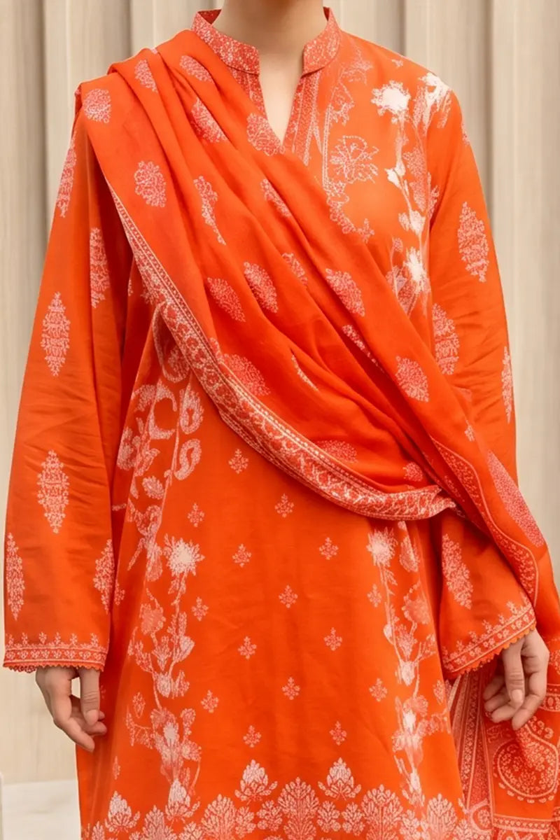 Aryana By KBC Fashion - 3PC Unstitched Printed Lawn Suit (Orange)