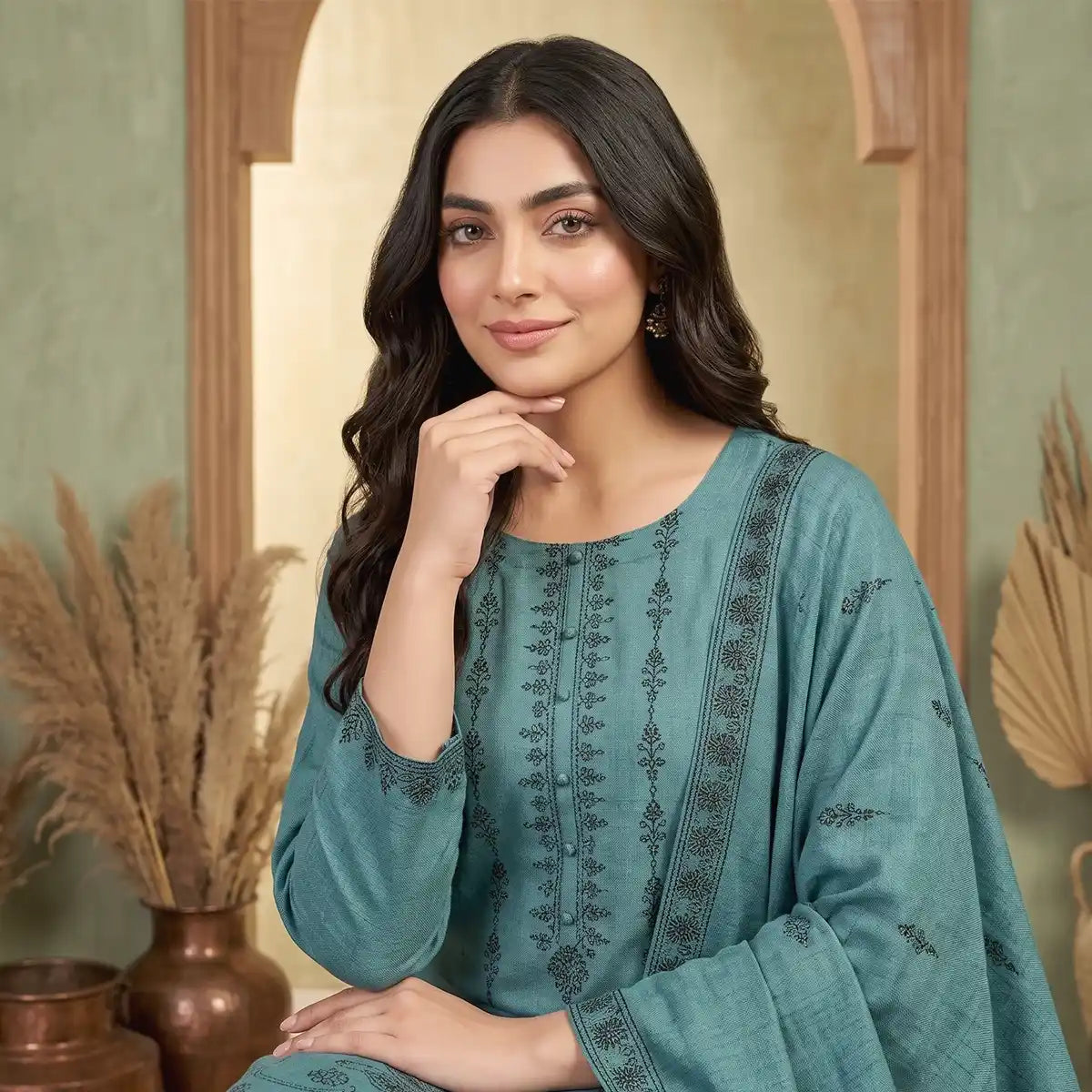 Chaman By Bareeze Embroidery – Unstitched 3 Piece Suit - Smalt Blue