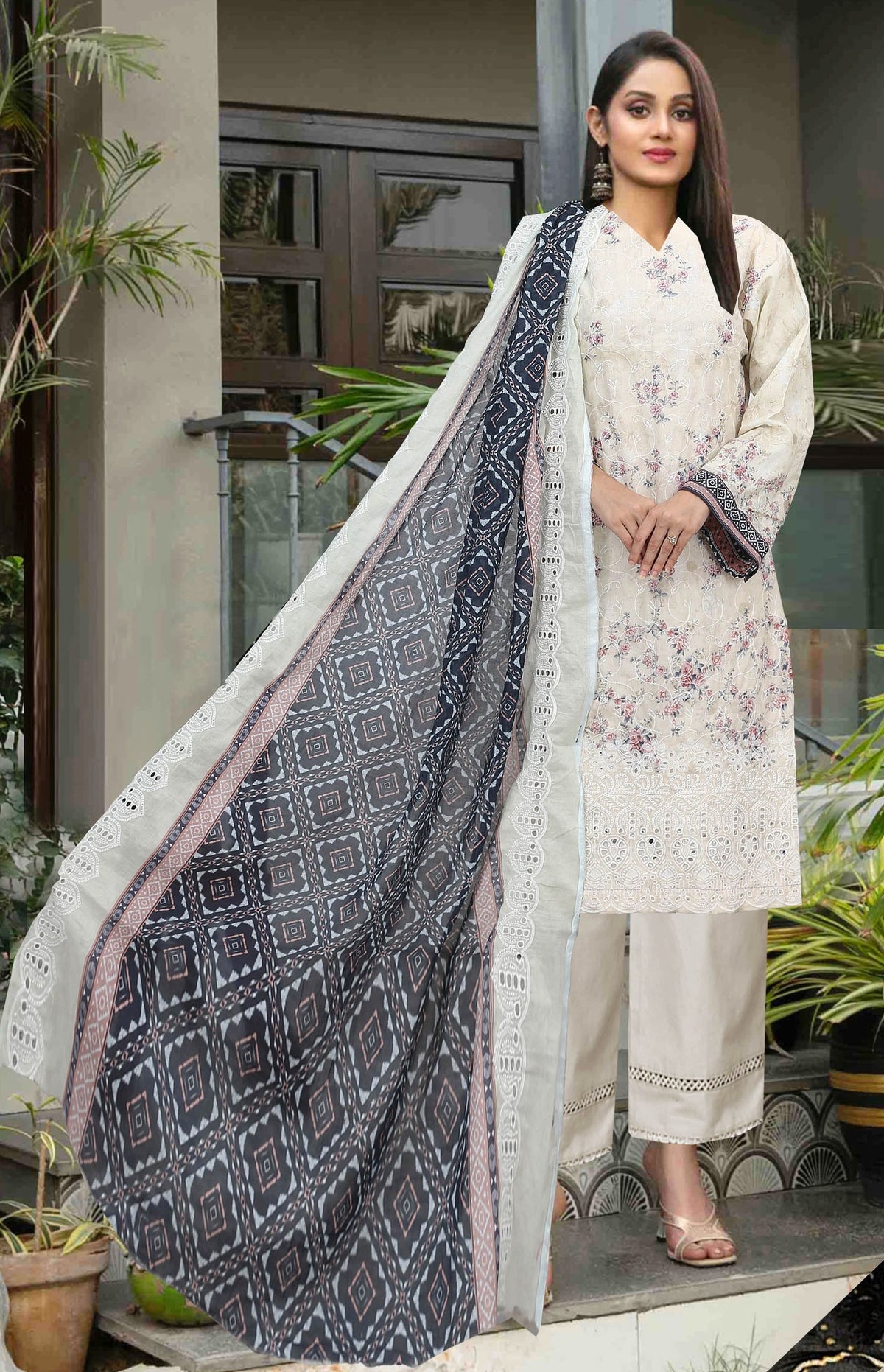 Usman Kashif – Ruby – Schiffli Lawn 3 Piece Unstitched Suit