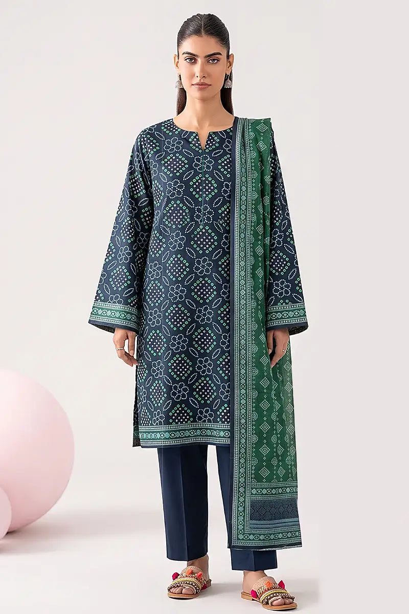 Nisha by Nishat Unstitched 3-Piece Lawn Collection (Deep Navy Blue)