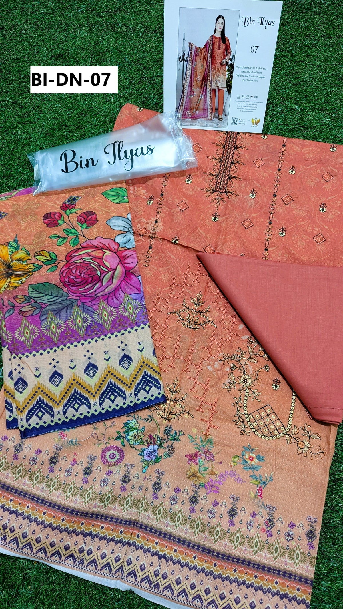 BIN ILYAS – Unstitched 3PC Embroidered Doria Lawn