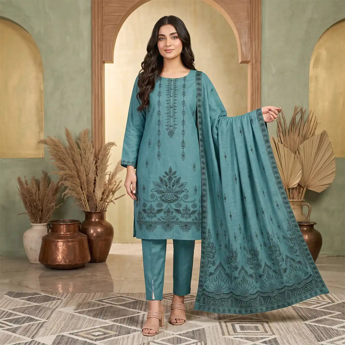 Chaman By Bareeze Embroidery – Unstitched 3 Piece Suit - Smalt Blue