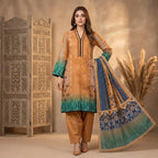 Orchid by KBC Fashion – Printed Khaddar 3 Piece Unstitched Suit – [Brown]