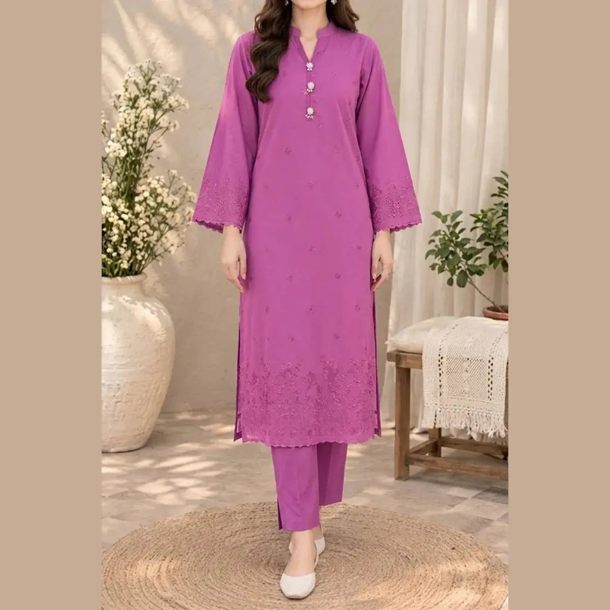 Zebaish by KBC Fashion – 2-Piece Stitched Embroidered Lawn Suit – Fuchsia Pink