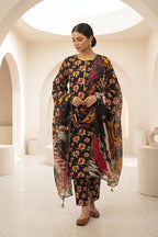 Beechtree - 2piece Stitched suit (Shirt & Dupatta) (Jet Black)