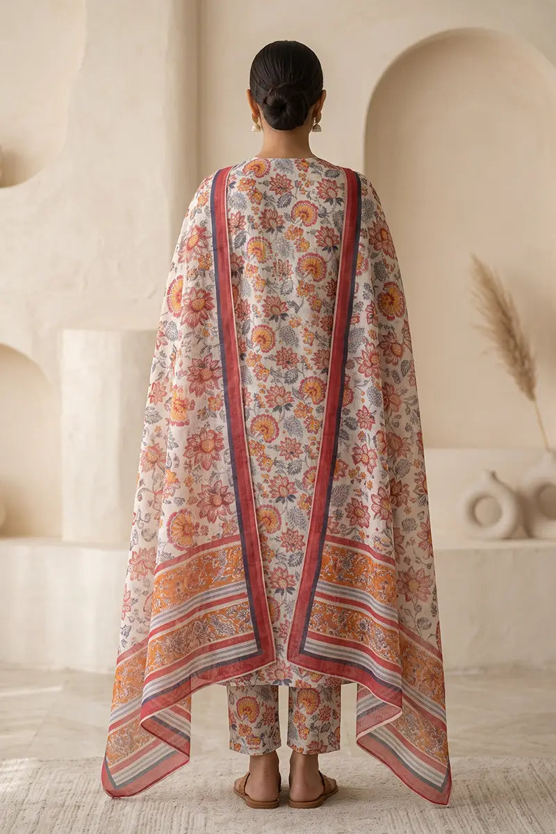 Beechtree - 2piece Stitched suit (Shirt & Dupatta) (Soft Cream)