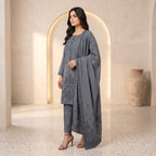 Chaman By Bareeze Embroidery – Unstitched 3 Piece Suit - Gray