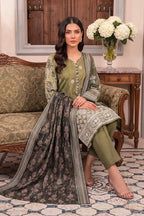 Rimal Vol 118 – Embroidered Unstitched 3-Piece Lawn Suit (Olive Green)