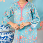 Aarzoo By KBC Fashion – 3 Piece Unstitched Embroidered Lawn Suit  – Light ferozi