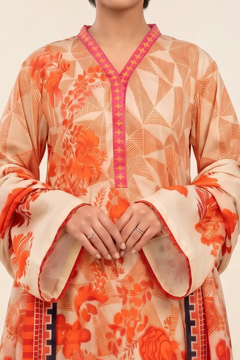 Aryana By KBC Fashion - 3PC Unstitched Printed Lawn Suit (White & Orange)