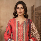 Orchid by KBC Fashion – Printed Khaddar 3 Piece Unstitched Suit – [Coral Red]