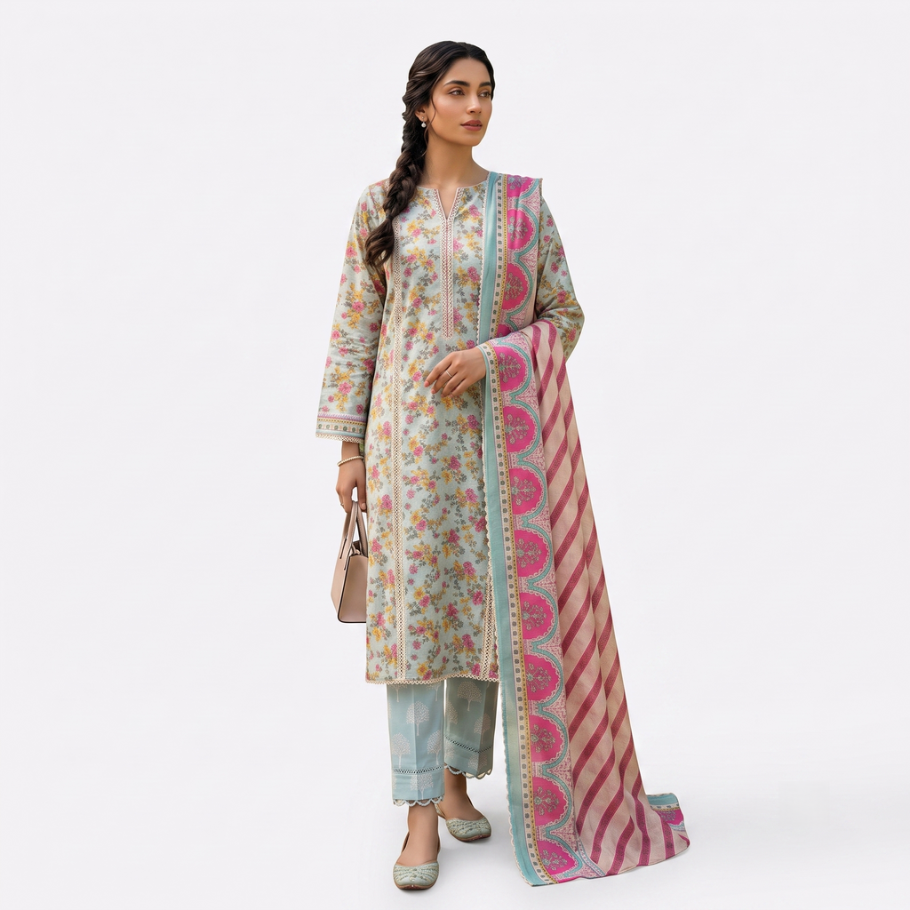 Keyseria by Jaffrani Textile Chapter-8 3PC Unstitched Printed Lawn Suit (sky blue)